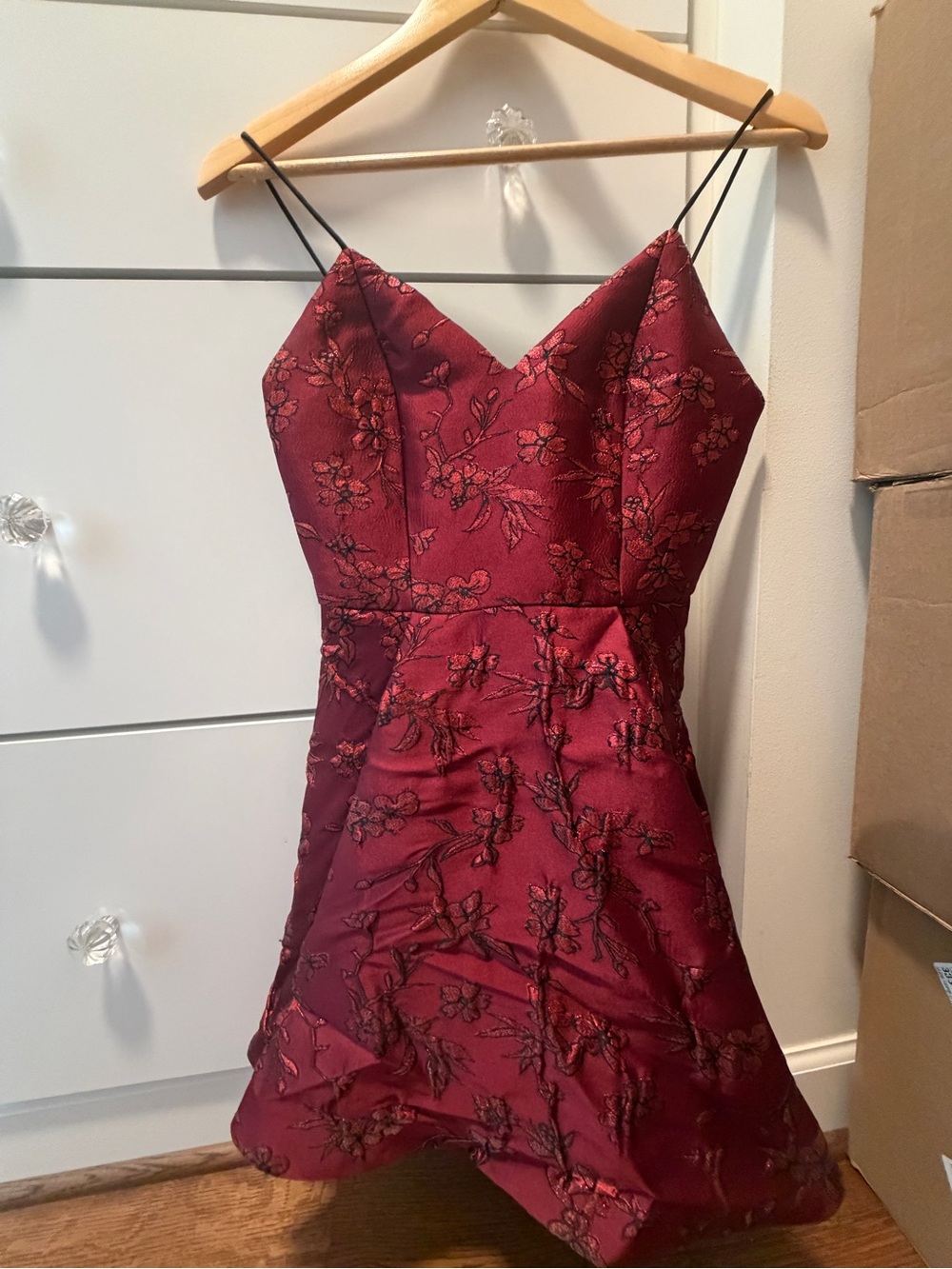 Alice + Olivia Wine Floral Jacquard Spaghetti Strap Mini Dress